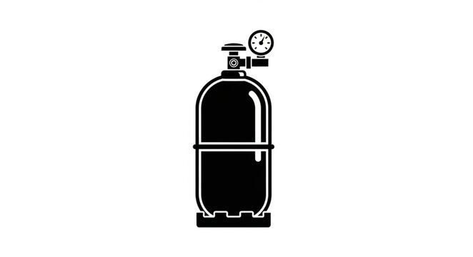 Black and White Illustration of a Gas Cylinder with Pressure Gauge.