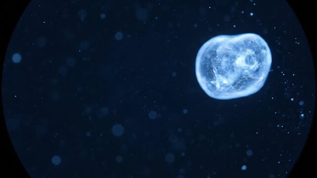 Microscopic view of a single-celled organism, a protozoan, swimming in dark water.