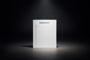 White Checklist Notepaper Standing on Dark Surface with Spotlight Highlight