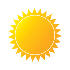 Yellow Sun Icon Vector with Orange Gradient and Sharp Rays, Summer Sunshine Symbol for Weather Forecast, Isolated Bright Solar Star Graphic on White Background for Travel and Energy Design.