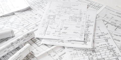 Architects concept, engineer architect designer freelance work on start-up project drawing,...
