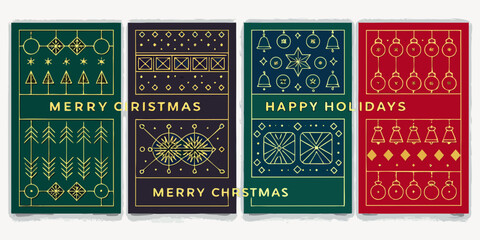 Four rectangular christmas cards with geometric patterns and festive greetings © Sunil123