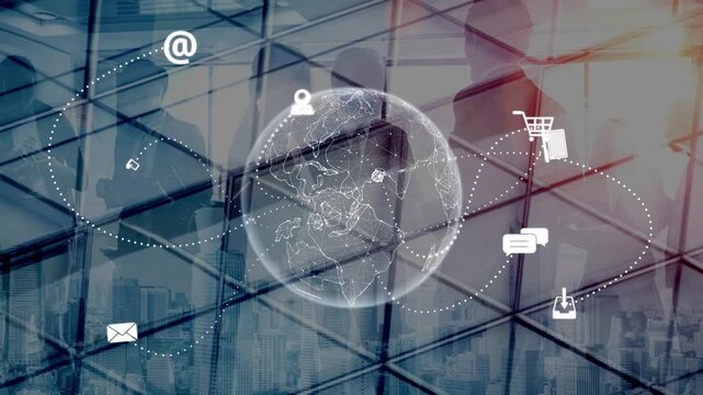 Visualization of global digital communication and online across multiple platforms, including global network, digital network, communication network, and online network. Marrow