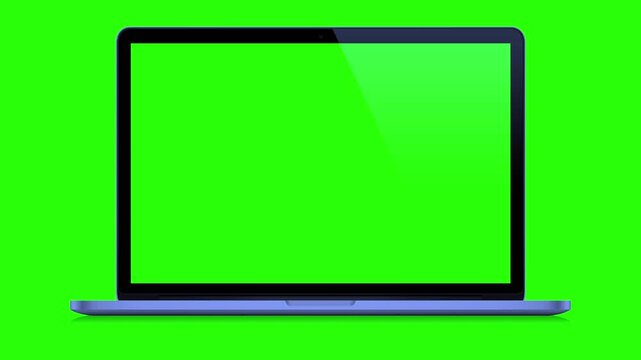 Laptop mockup on green screen background, realistic notebook computer frame for digital product display and website presentation.
