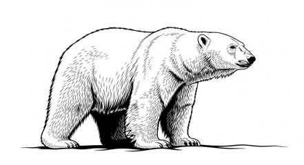 Fototapeta premium Detailed Black and White Illustration of a Majestic Polar Bear.