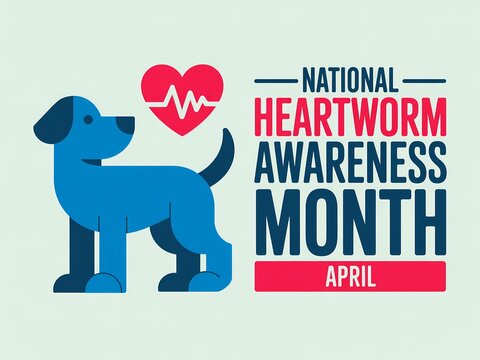 National heartworm awareness month april vector illustration with blue dog and red heart