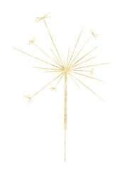 Obraz premium Hand drawn golden sparkler burst element isolated on transparent background for holiday party decoration and festive design.