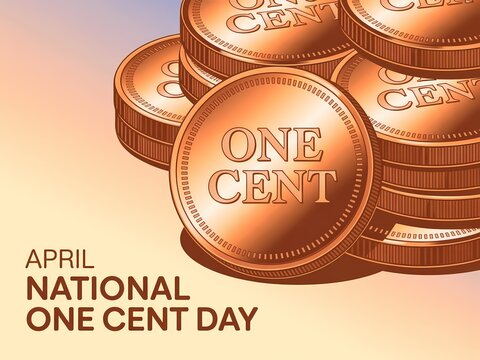 National one cent day illustration with copper coins on gradient background