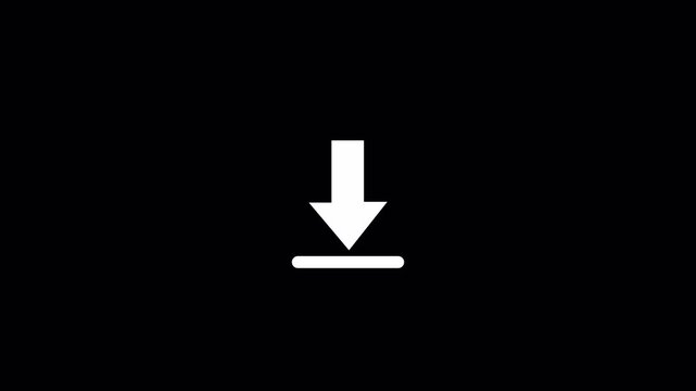 Download button icon. Animation of download icon arrow on transparent background, animated arrow, download button icon, direction arrow icon for files download in 4k.

