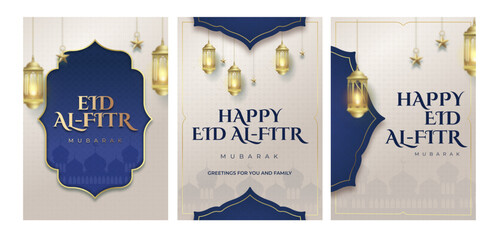 Realistic greeting cards collection for islamic eid al-fitr celebration. Vector illustration © Yuyun