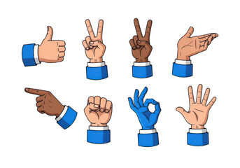 Fototapeta premium Collection of different hand gestures forming various numbers and symbols isolated on transparent background