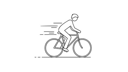 Obraz premium Fast cyclist riding bike line icon with motion lines, minimal cycling outline vector