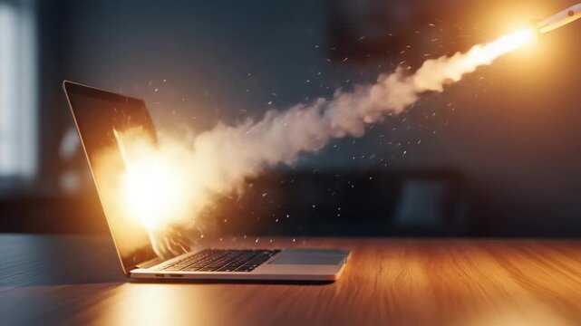 A rocket comes out of a laptop. Idea
