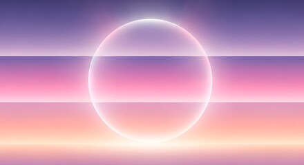 Glowing white sphere on gradient purple pink orange background with horizontal lines