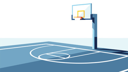 Dynamic outdoor basketball court vector illustration showcasing a vibrant game environment with clear markings and a hoop for various sport-themed projects © Vector
