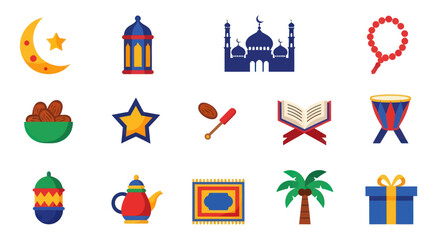 Fototapeta premium Islamic symbols and icons set illustration