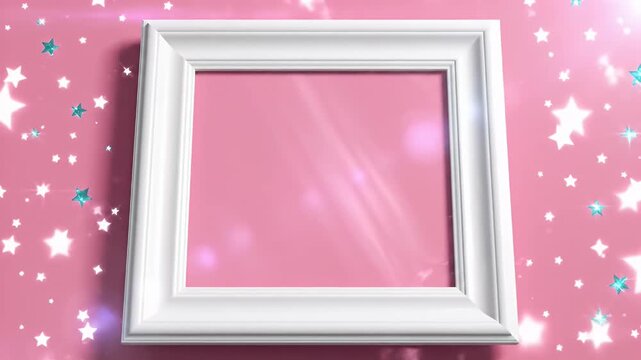 White Framed Picture on a Bright Pink Starry Confetti Background for Mockup Display