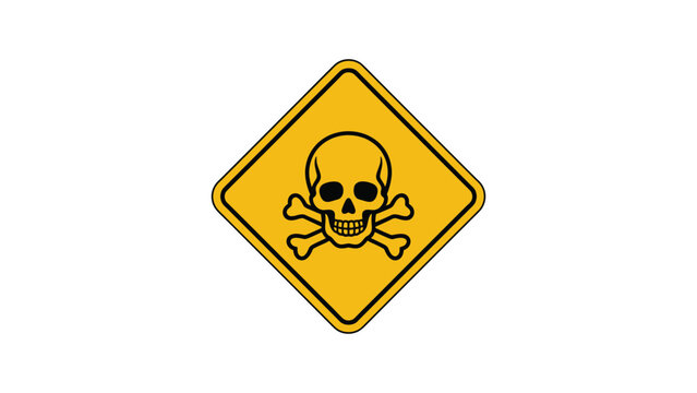 toxic hazard warning sign with skull and crossbones yellow caution symbol danger poison safety icon isolated on light background