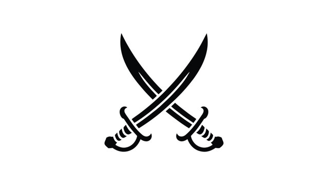 crossed scimitar swords silhouette icon curved blades medieval arabic warrior weapon symbol combat emblem black illustration isolated