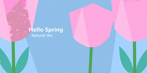 A simple illustration of pink tulips with a spring greeting © Bithi