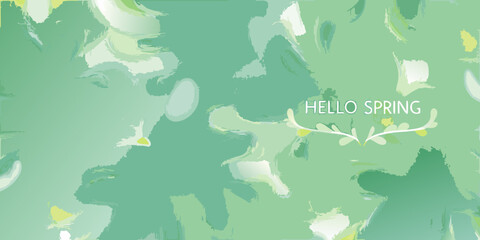 Abstract watercolor background with spring greeting and floral embellishments © Bithi