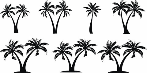 Collection of silhouetted palm trees in varying shapes and sizes © Bithi