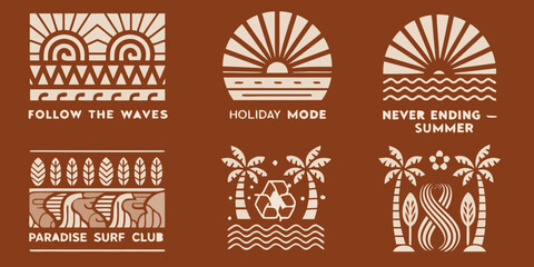 Collection of retro style summer themed graphic designs and illustrations © Bithi