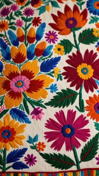 Tenango Fabric Mexico Textile Otomi Embroidered Cloth With Bold Botanical Motifs