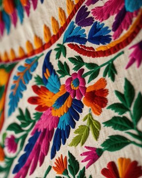 Tenango Fabric Mexico Textile Otomi Handcrafted Cotton With Cultural Motifs
