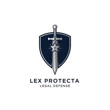 Lex Protecta Legal Defense Logo with Shield, Sword, and Star, Symbolizing Protection and Strength in Law on an Isolated White Background.