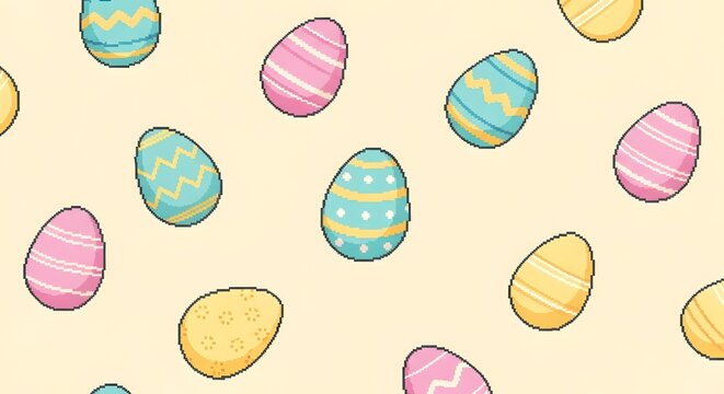 Colorful easter eggs pattern on cream background