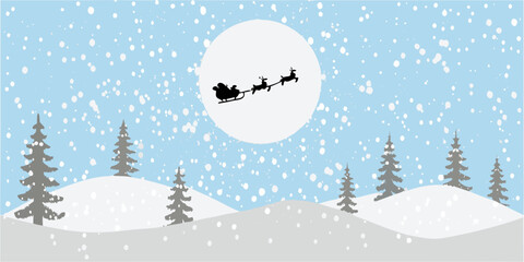 Santa claus and reindeer silhouetted against a full moon in winter © Sudhakar