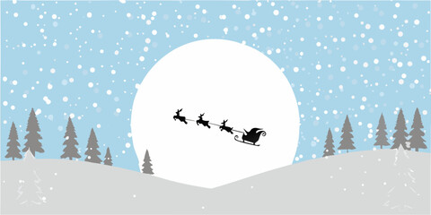 Santa claus and reindeer fly across a bright winter moonlit sky © Sudhakar