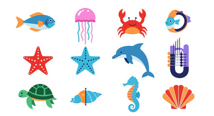 Ocean life cartoon sea creatures collection © Nikolas Abraham