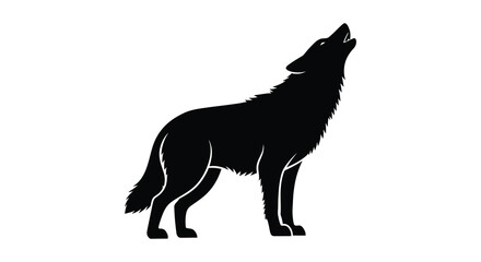 A striking black silhouette of a howling wolf stands prominently against a plain white background a captivating silhouette high quality professional © CreativeAlim02