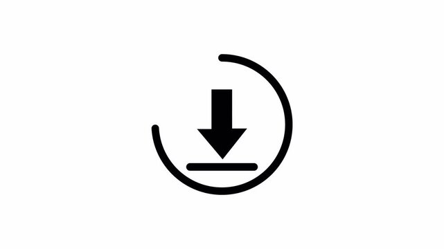 Download button icon. Animation of download icon arrow on transparent background, animated arrow, download button icon, direction arrow icon for files download in 4k.
