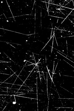 Dark grunge scratched texture, black surface with random white scratch lines, chaotic distressed marks, high contrast monochrome, industrial abstract texture, ultra detailed.