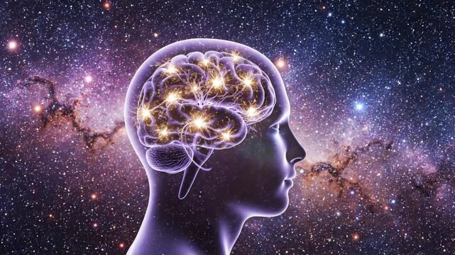 Mind and Universe: A thought-provoking image illustrating the boundless potential of the human mind, visualized within the vast expanse of the cosmos.