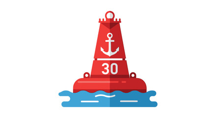 A vibrant flat design illustration depicts a red navigational buoy with a number 30 floating on blue waves silhouette high quality professional © CreativeAlim02