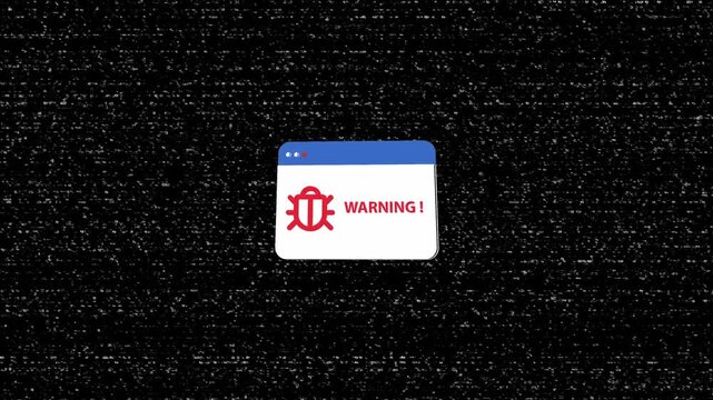  warning symbol with bug icon black background 4k, . Caution danger alert , risk , safety, video warning danger alert