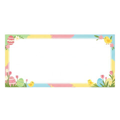 A colorful easter frame with flowers and chicks isolated on transparent background. Png