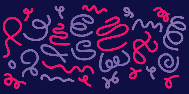 Vibrant purple and pink squiggly lines on dark blue background