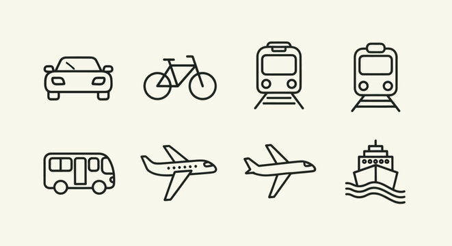 Transportation icons car bicycle train plane