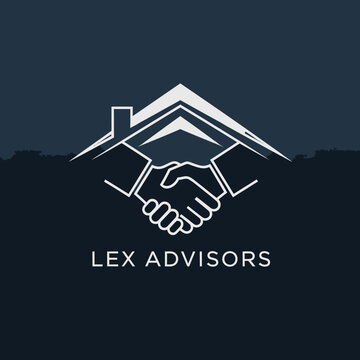 Handshake Under House Roof Symbol for Lex Advisors Legal and Real Estate Consulting on Dark Background