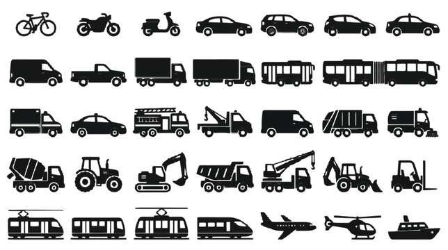 A Comprehensive Collection of Diverse Vehicle and Transportation Icons
