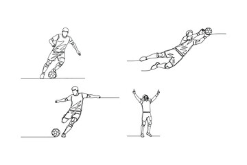 Fototapeta premium Soccer Player Line Art Collection – Football Athlete Action Poses Outline Vector Set