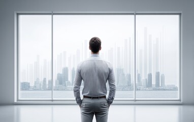 Fototapeta premium Real Estate Agent Overlooking Urban Skyline View