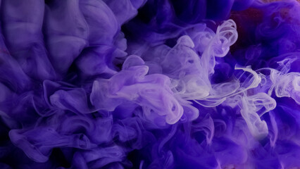 Mist paint splash. Haze texture. Defocused purple blue color vibrant water droplet cloud vapor fume fluid on abstract background.