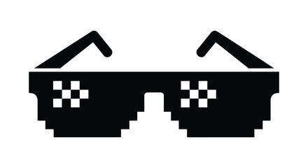 A striking black pixelated sunglasses design digitally rendered with sharp edges and a bold modern aesthetic silhouette high quality professional © GDOthoi02