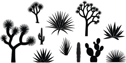 Cactus, Agave and Joshua Tree Desert Plant Silhouette Collection, Botanical Vector Illustration Set for Desert Landscape Design, Isolated Nature Graphic Elements Bundle © RIOTOO